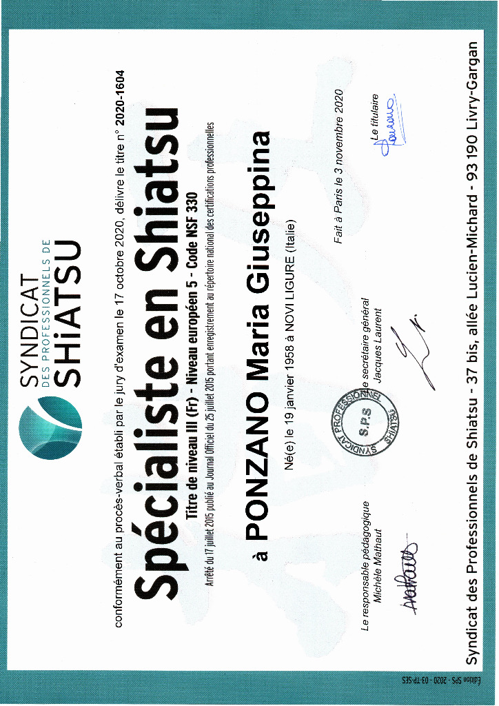 photo diplome Shiatsu ’PONZ