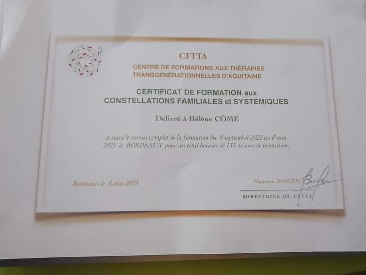 photo diplome Constellations familiales et psychogénéalogie