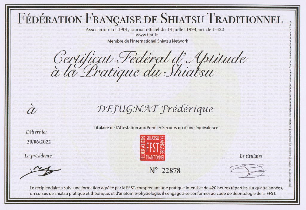 photo diplome Frédérique Zen Shiatsu