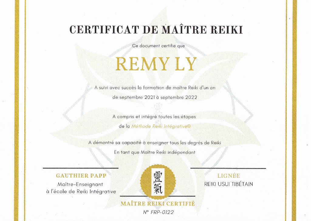 photo diplome Lotus Healing Reiki