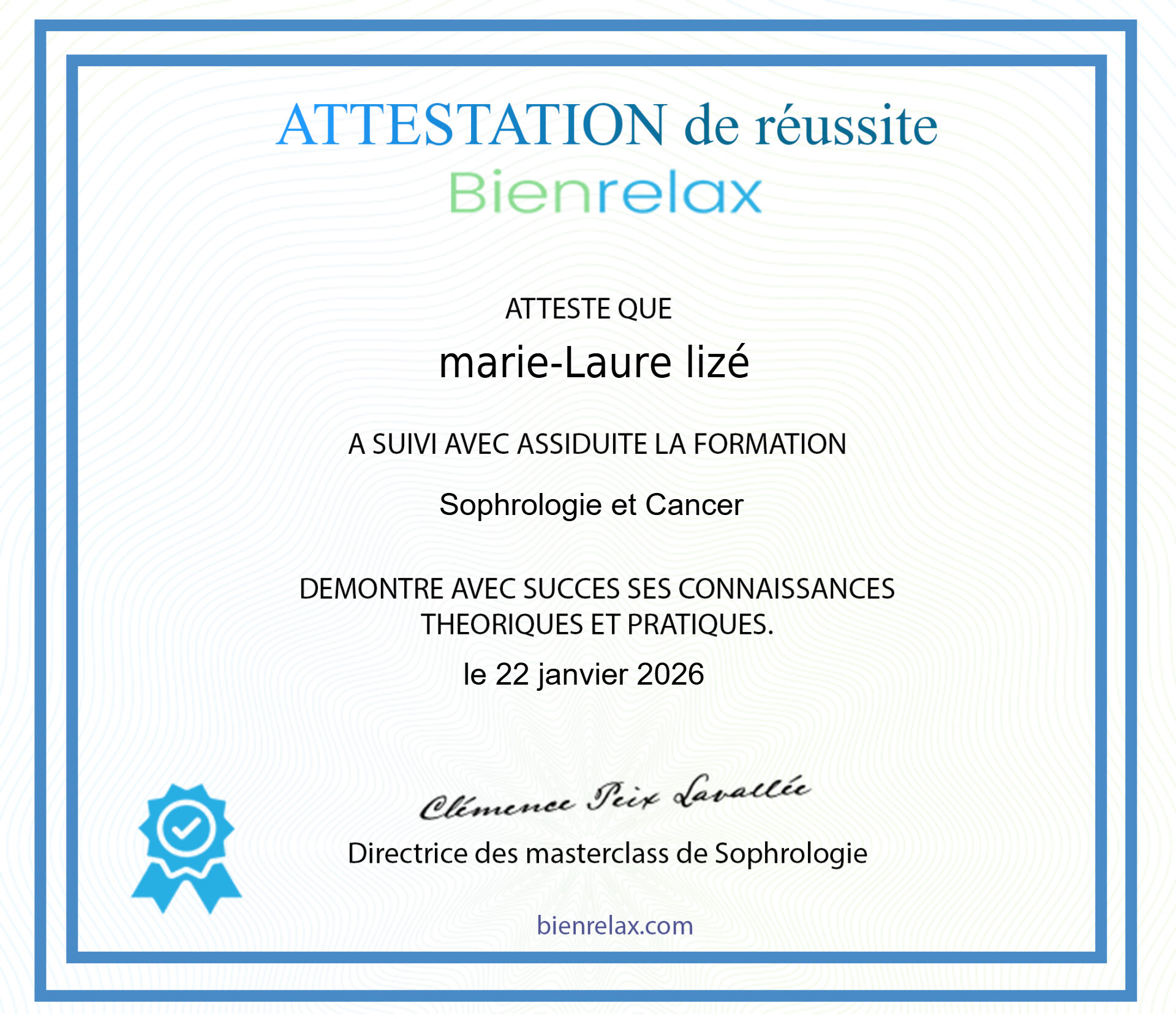 photo diplome Marie-Laure Lizé
