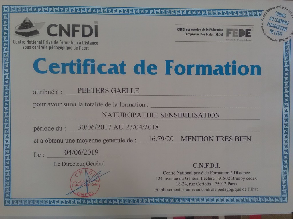 photo diplome Gaëlle PEETERS