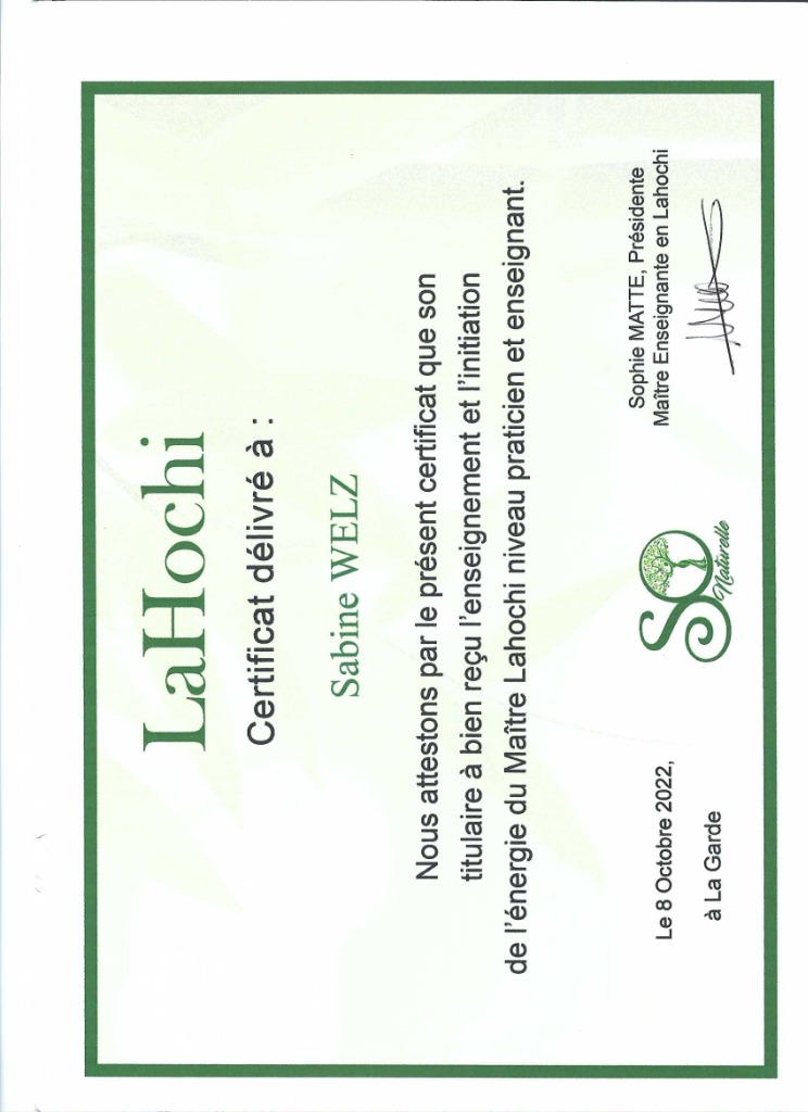 photo diplome Sabine Welz Coach Holistique