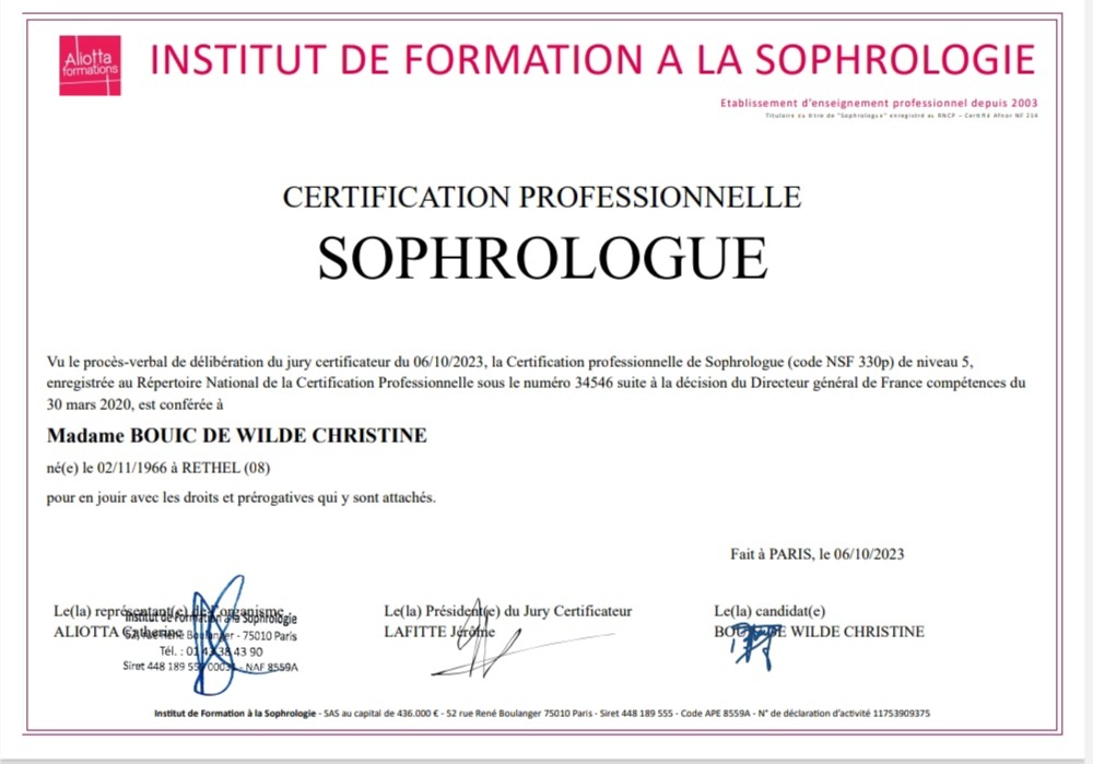 photo diplome Christine BOUIC DE WILDE 