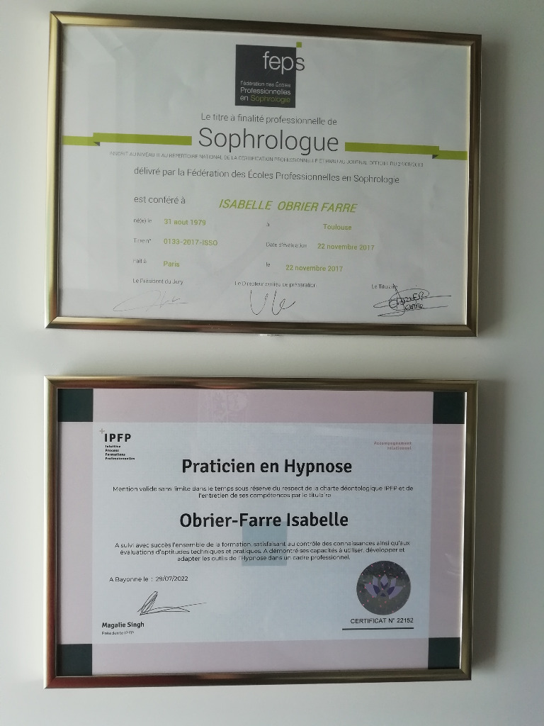 photo diplome IOF Sophro E.I.- Isabelle OBRIER-FARRÉ