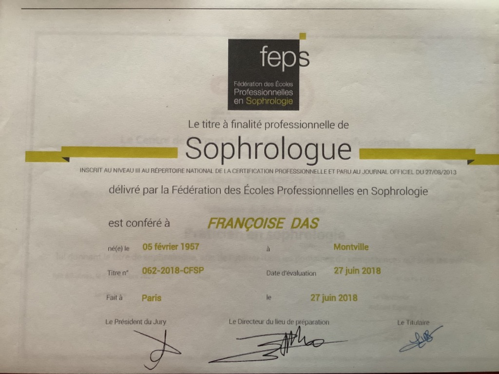 photo diplome Françoise Harmonie Corps Esprit 