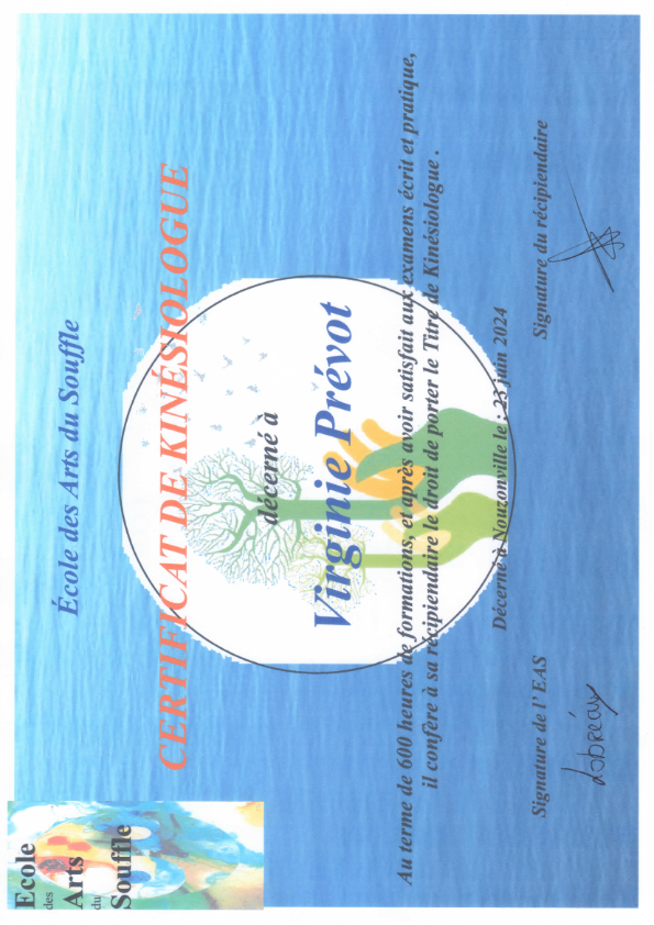 photo diplome Virginie PREVOT (Virginie Mieux-Etre)