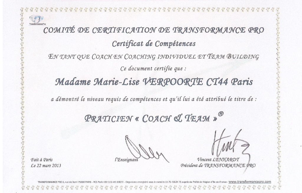 photo diplome Marie Lise VERPOORTE - RH Energy