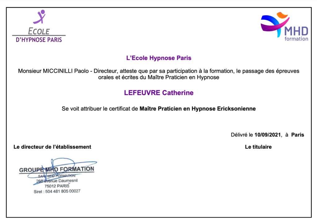 photo diplome Catherine LEFEUVRE