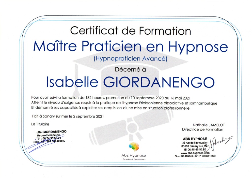 photo diplome Isabelle Giordanengo 
