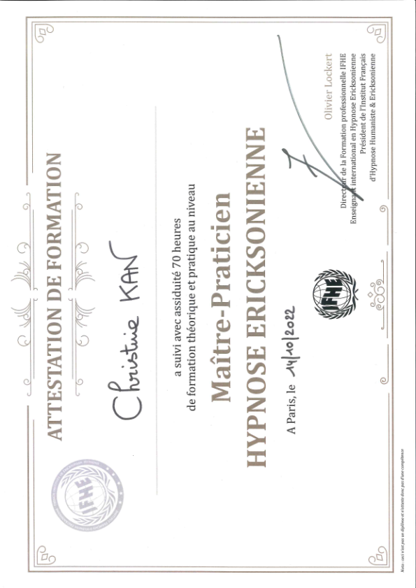 photo diplome Christine Calypso Kan