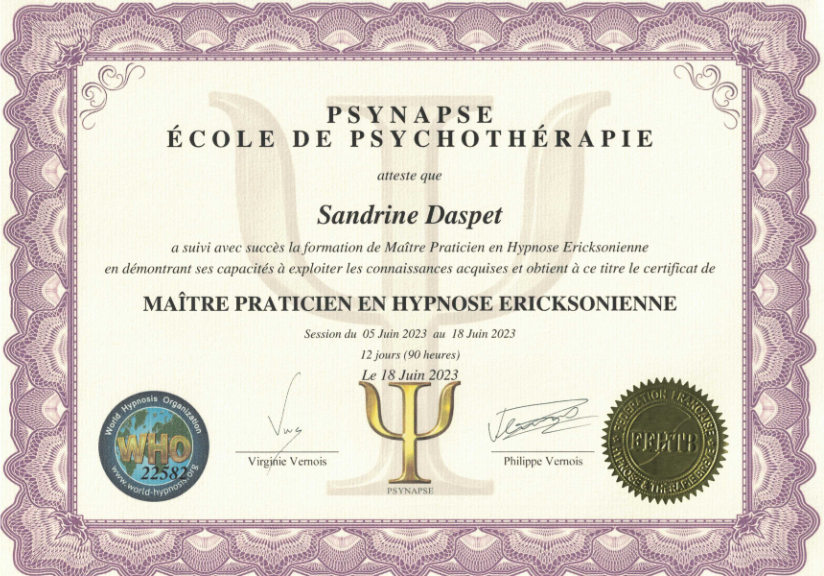 photo diplome Sandrine Daspet