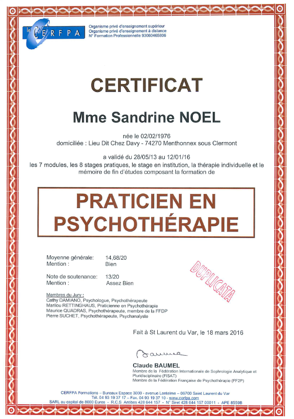 photo diplome Sandrine Battaglia