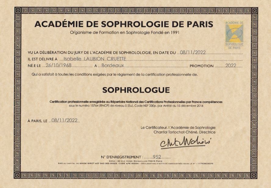 photo diplome Isabelle CRUETTE