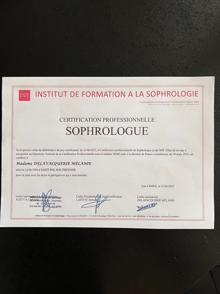 photo diplome Liberté Sophro-Mélanie Delavacquerie 