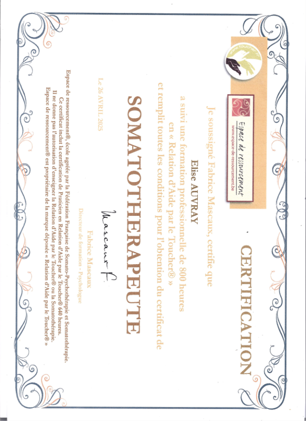 photo diplome Paroles du Corps, Elise Auvray