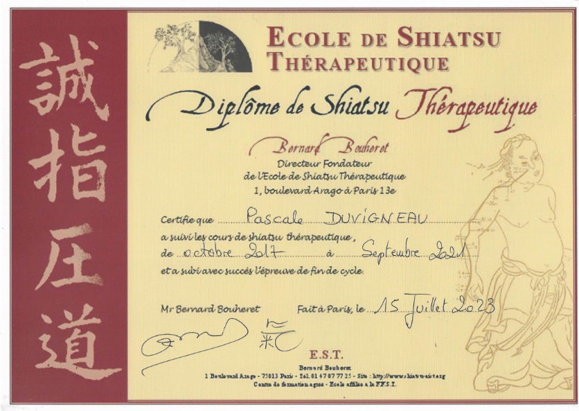 photo diplome Shiatsu Pascale Duvigneau