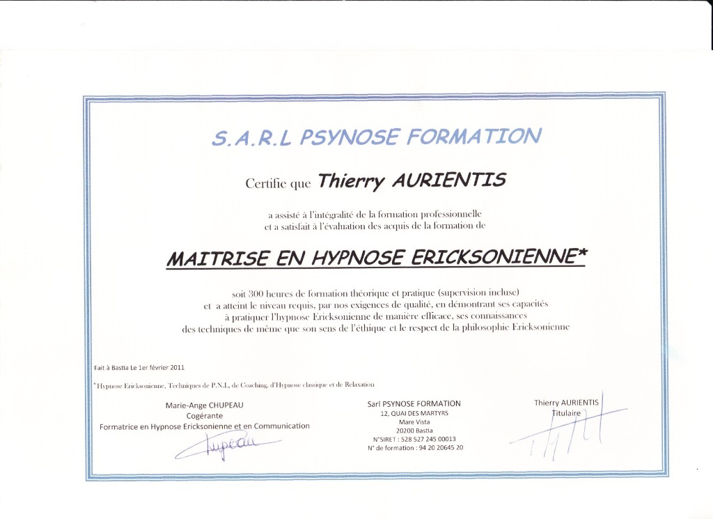 photo diplome AURIENTIS Thierry