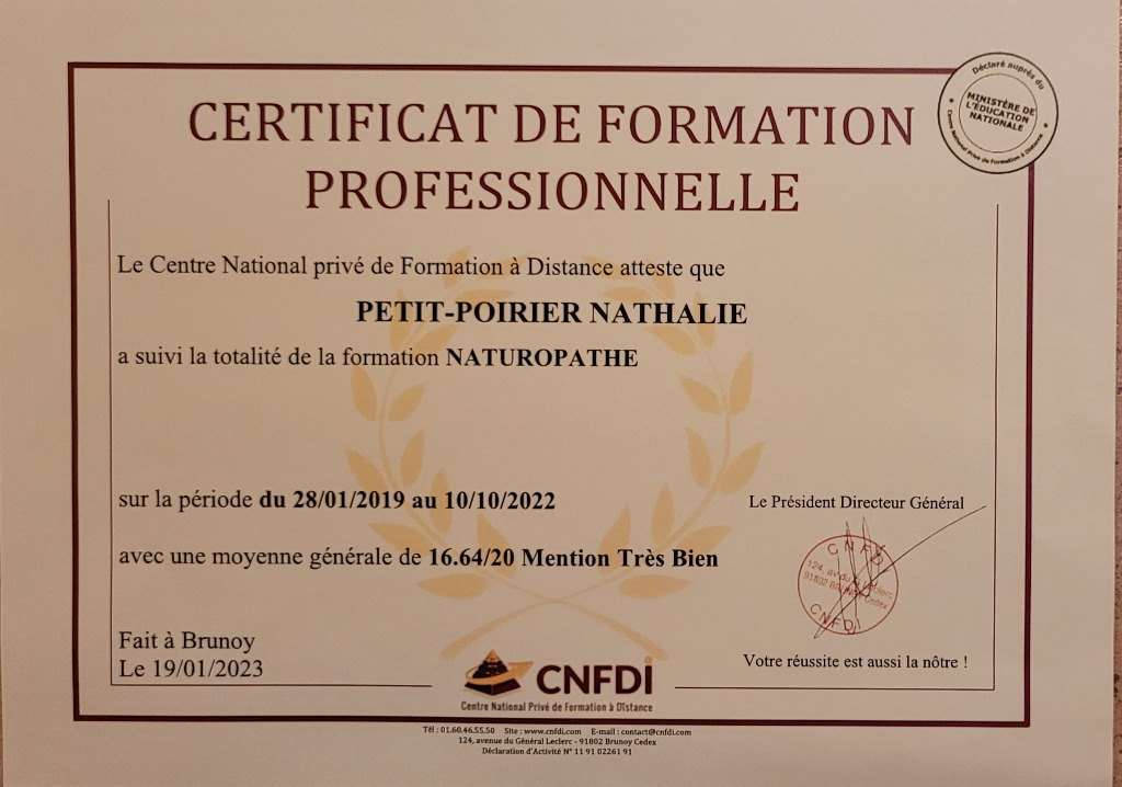 photo diplome Nathalie PETIT-POIRIER