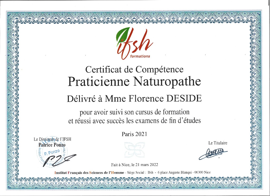 photo diplome Florence DESIDE - Nature&flo