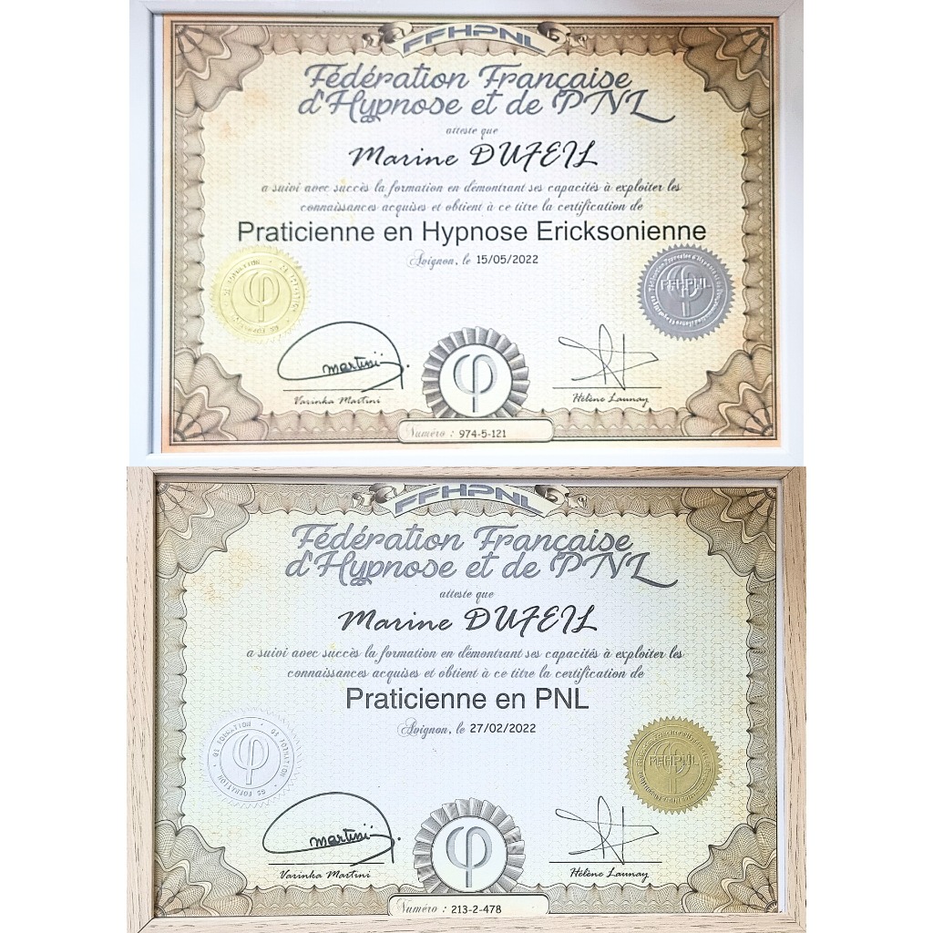 photo diplome Marine DFL- Hypnose développement