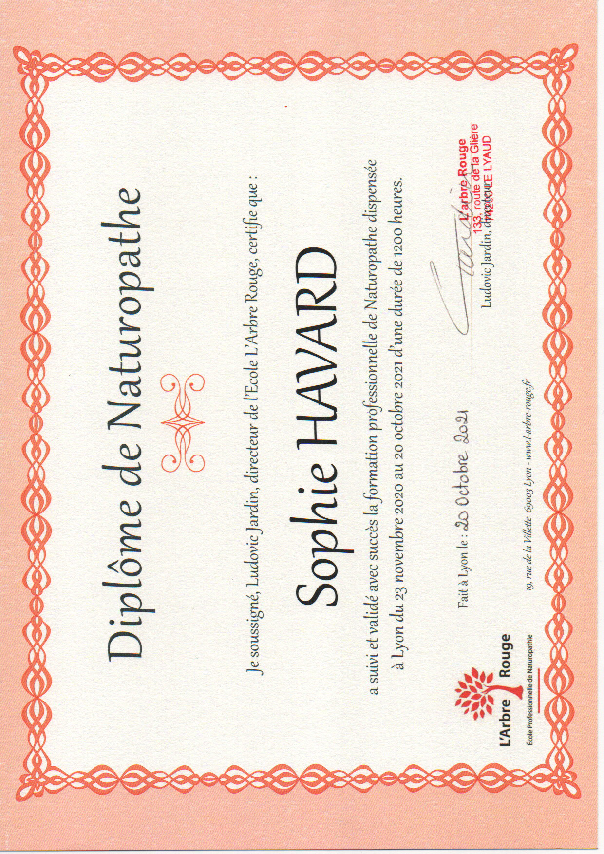 photo diplome Sophie HAVARD