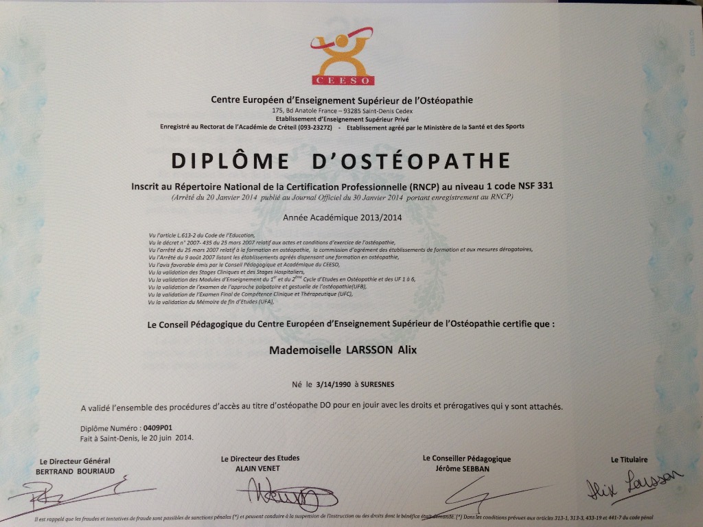 photo diplome Alix Larsson