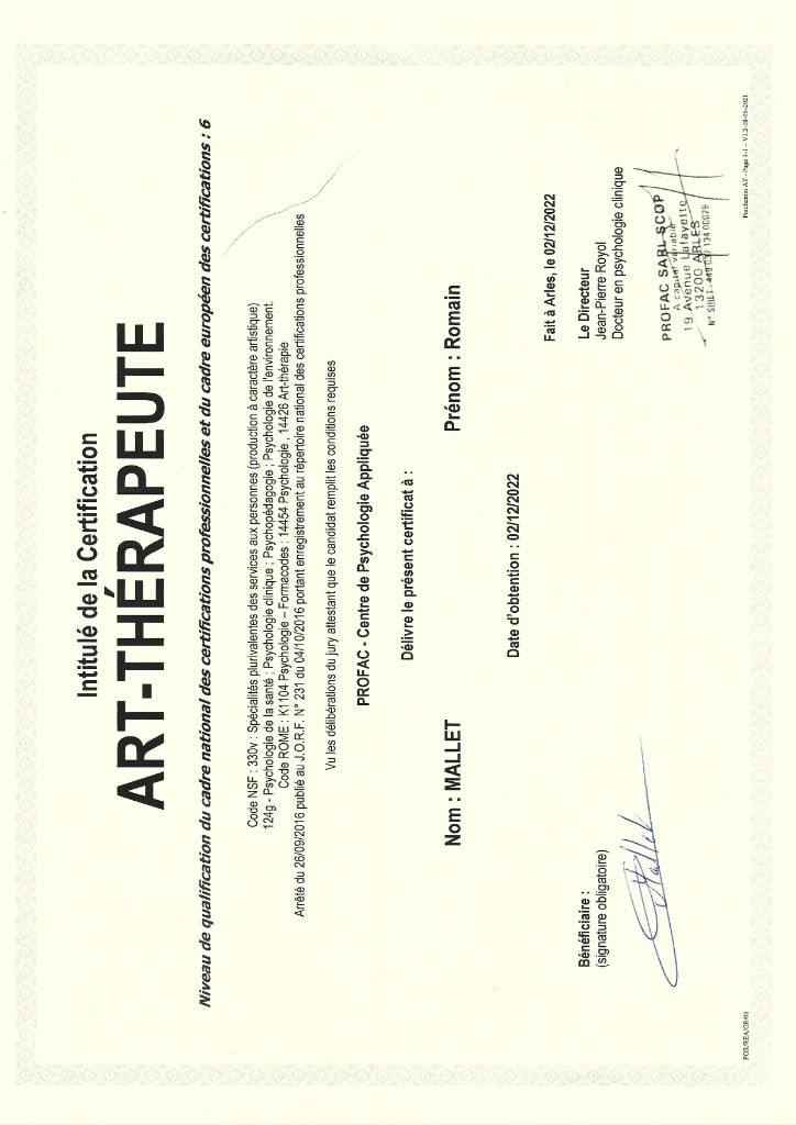 photo diplome RC Thérapie