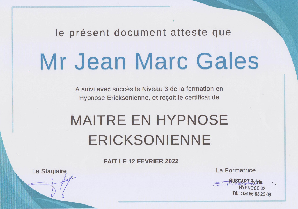 photo diplome Hypnomagnet - Jean-Marc Galès