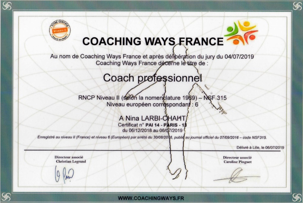 photo diplome Koselig Coaching - Nina