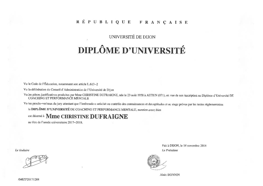 photo diplome Christine BEGEY - CHOUETTE CONSULTING