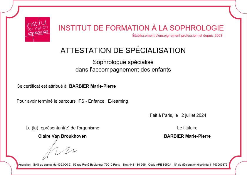 photo diplome Le Rivage de l’Eveil