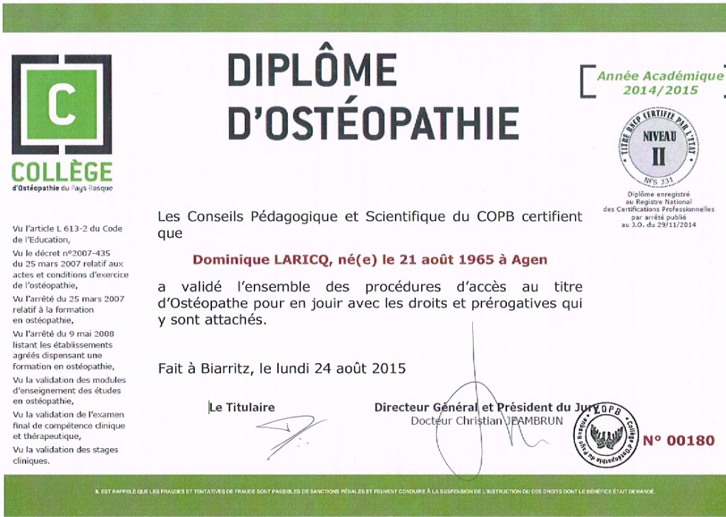 photo diplome Dominique Laricq 