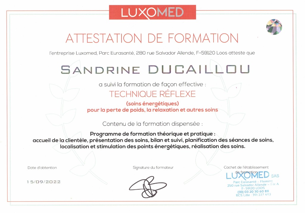 photo diplome Cabinet Ipso Facto - Sandrine Ducaillou