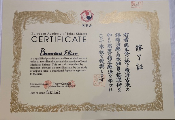 photo diplome Aroma Zen Shiatsu Evreux