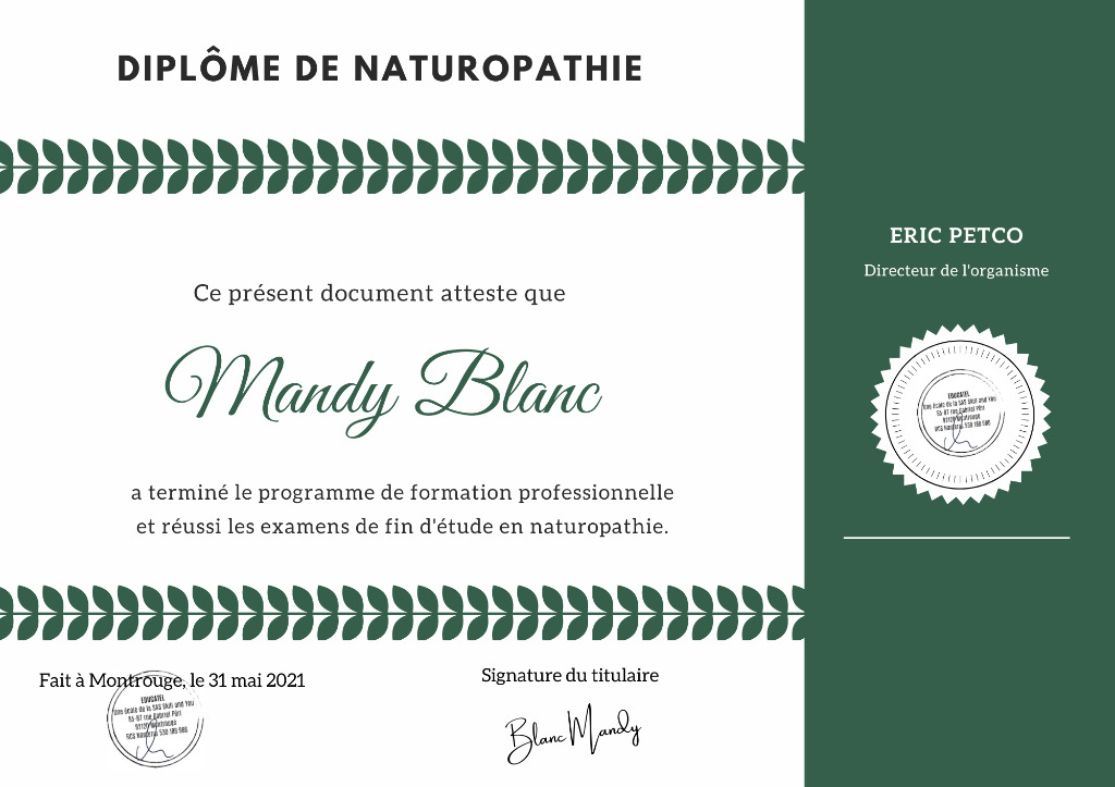 photo diplome Mandy Naturopathie