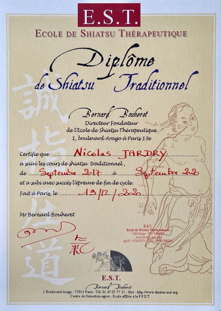 photo diplome Nicolas Jardry - Iconiko Shiatsu & Hypnose