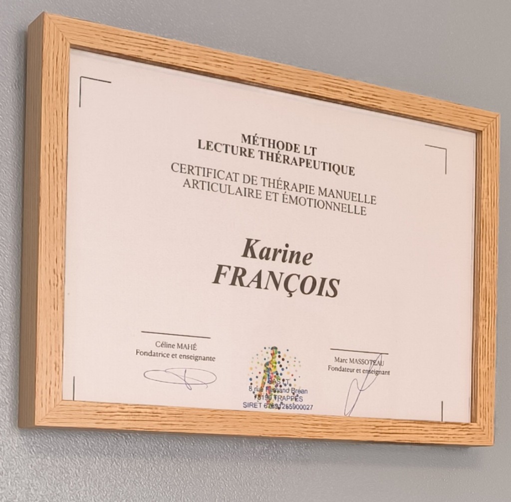 photo diplome Karine François - Thérapeute manuelle émotionnelle