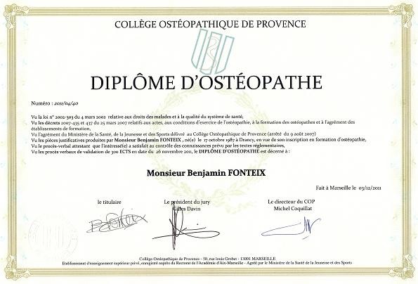 photo diplome Benjamin FONTEIX