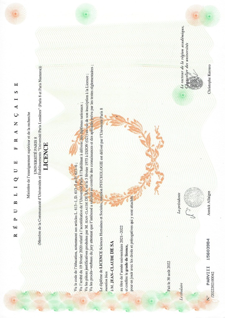 photo diplome Jean-Claude DE SA