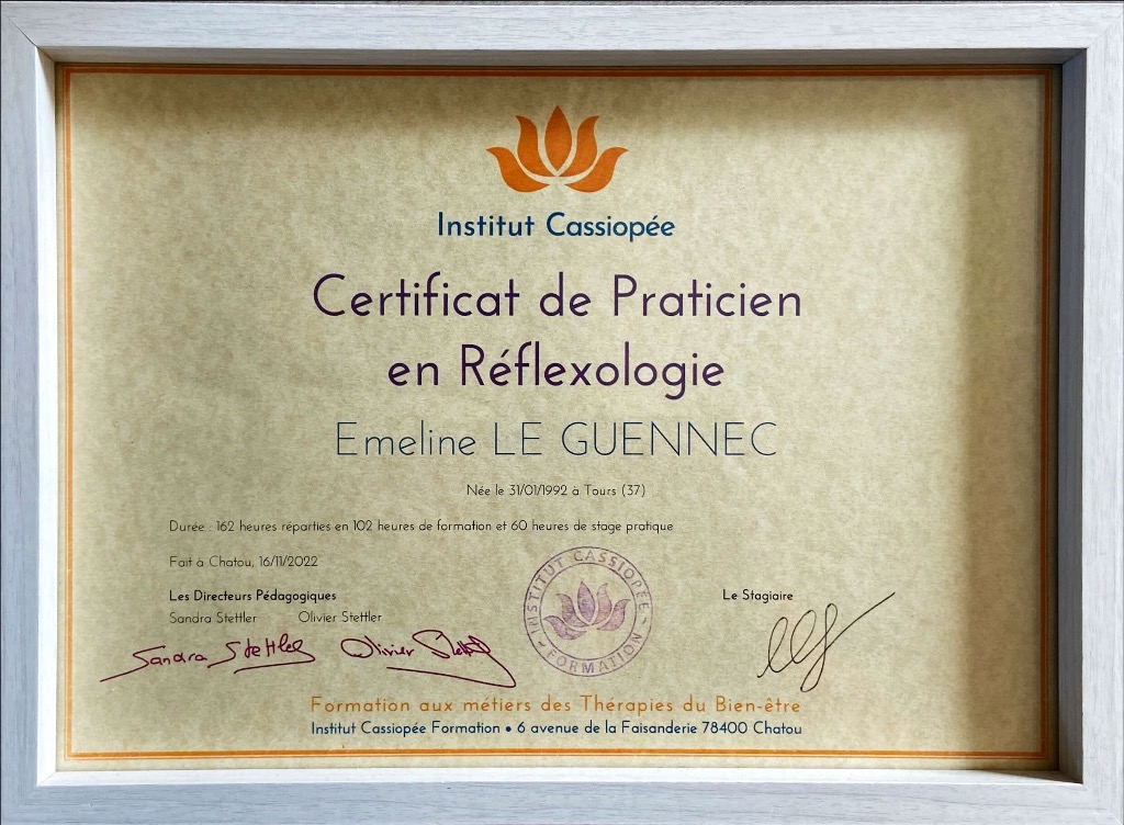 photo diplome Cabinet Fleur de Vie 