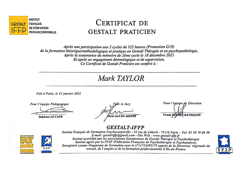 photo diplome Mark TAYLOR