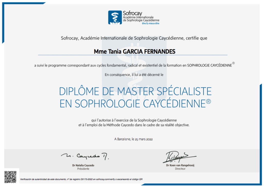 photo diplome LA DOUCE SOPHROLOGIE