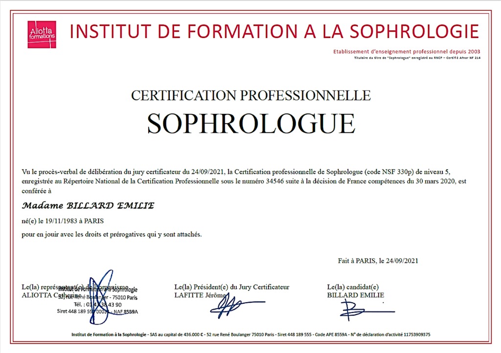 photo diplome BILLARD EMILIE