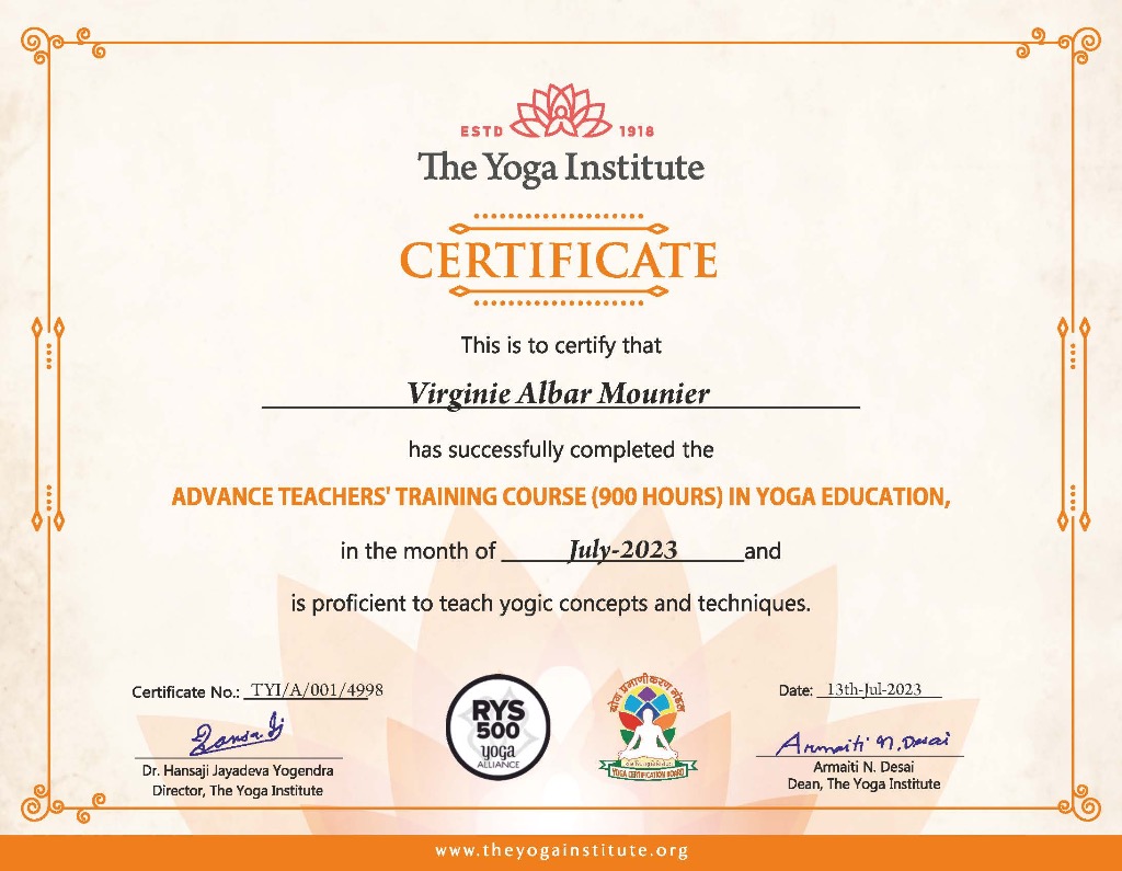 photo diplome Monsoon Yoga 