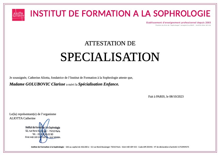 photo activite Clarisse Baille-Golubovic