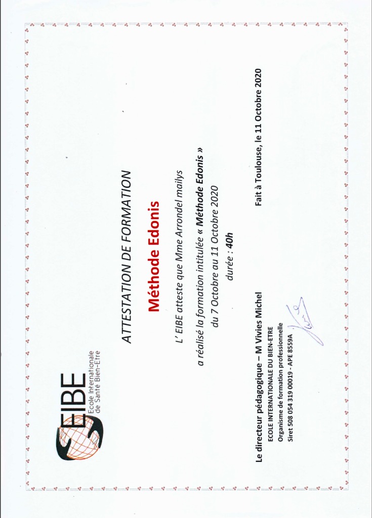 photo diplome Mailys Massage