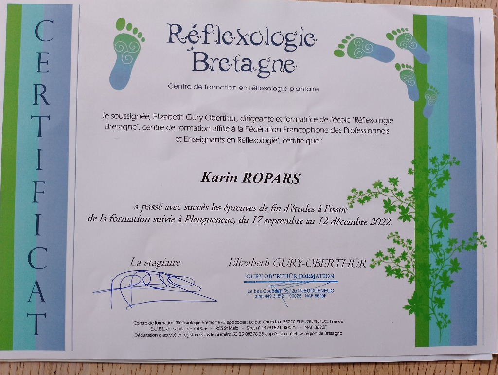 photo diplome Ropars Karin Naturel réflexe