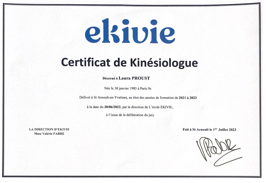 photo diplome LS Proust Méduinité & Kinesiologie
