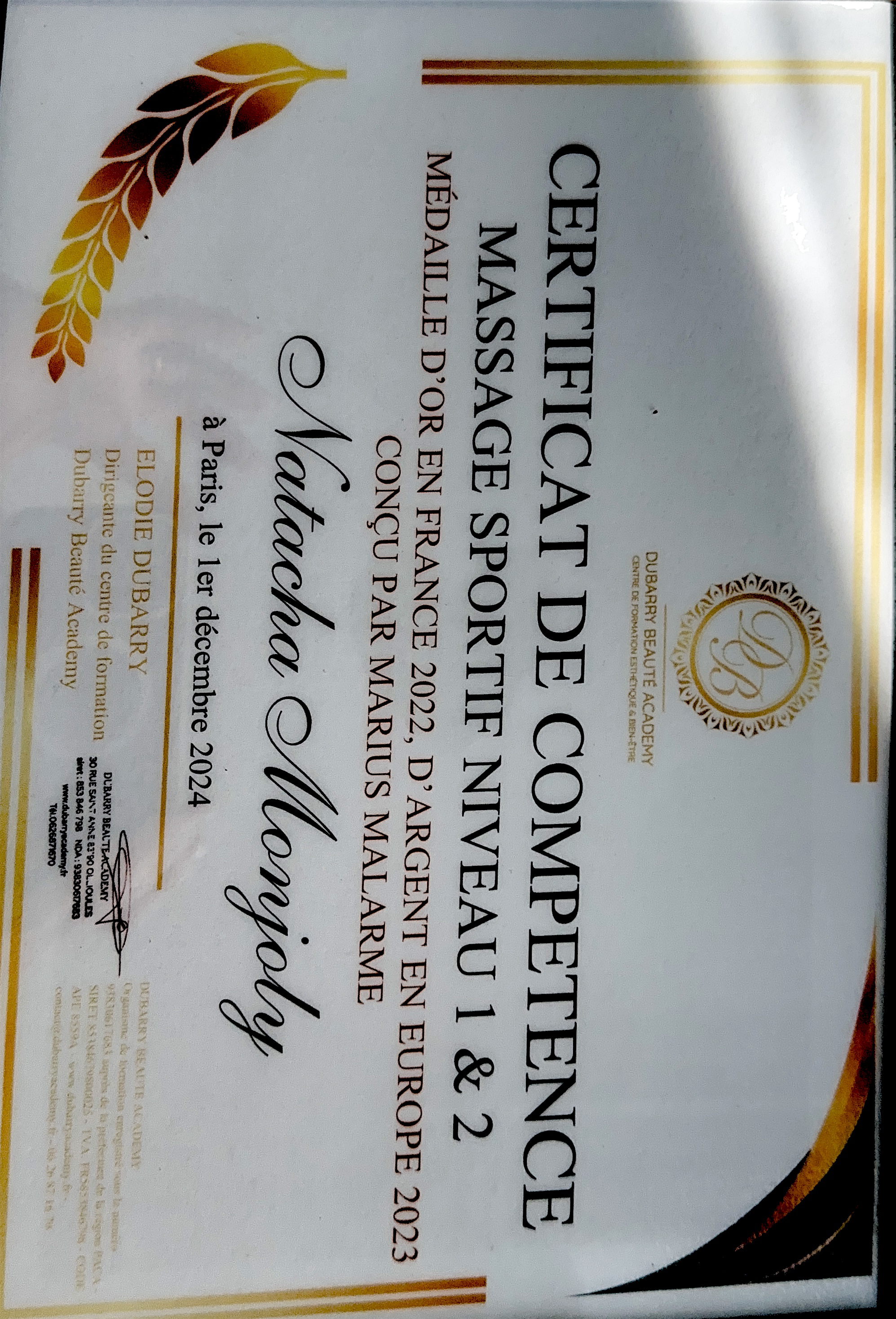 photo diplome NATACHA MONJOLY